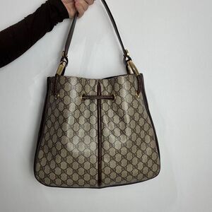 Gucci vintage brown monogram canvas shoulder bag with gold rings